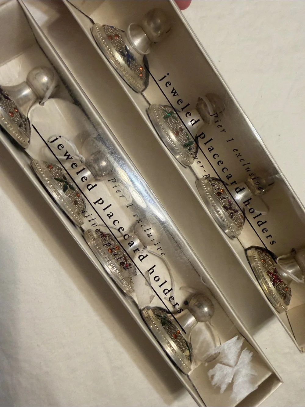 Pier 1 Silver Jeweled Napkin Rings with Red and Green Accents 8